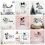 Cartoon Custom Name Mickey Mouse Minnie Vinyl Wall Sticker Decor For Kids Room Decoration Nursery Room  wall decal stickers