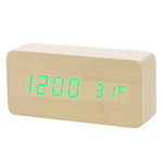 Multicolor Sound Control Wooden Wood Square LED Alarm Clock Desktop Table Digital Thermometer Wood USB/AAA Date Display