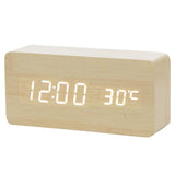 Multicolor Sound Control Wooden Wood Square LED Alarm Clock Desktop Table Digital Thermometer Wood USB/AAA Date Display