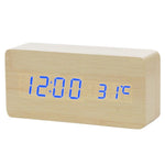 Multicolor Sound Control Wooden Wood Square LED Alarm Clock Desktop Table Digital Thermometer Wood USB/AAA Date Display