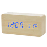 Multicolor Sound Control Wooden Wood Square LED Alarm Clock Desktop Table Digital Thermometer Wood USB/AAA Date Display