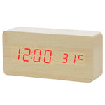 Multicolor Sound Control Wooden Wood Square LED Alarm Clock Desktop Table Digital Thermometer Wood USB/AAA Date Display