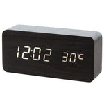 Multicolor Sound Control Wooden Wood Square LED Alarm Clock Desktop Table Digital Thermometer Wood USB/AAA Date Display