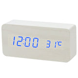 Multicolor Sound Control Wooden Wood Square LED Alarm Clock Desktop Table Digital Thermometer Wood USB/AAA Date Display