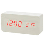 Multicolor Sound Control Wooden Wood Square LED Alarm Clock Desktop Table Digital Thermometer Wood USB/AAA Date Display