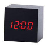 Multicolor Sound Control Wooden Wood Square LED Alarm Clock Desktop Table Digital Thermometer Wood USB/AAA Date Display