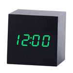 Multicolor Sound Control Wooden Wood Square LED Alarm Clock Desktop Table Digital Thermometer Wood USB/AAA Date Display