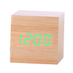 Multicolor Sound Control Wooden Wood Square LED Alarm Clock Desktop Table Digital Thermometer Wood USB/AAA Date Display