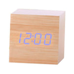 Multicolor Sound Control Wooden Wood Square LED Alarm Clock Desktop Table Digital Thermometer Wood USB/AAA Date Display