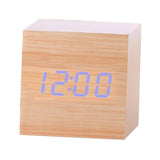 Multicolor Sound Control Wooden Wood Square LED Alarm Clock Desktop Table Digital Thermometer Wood USB/AAA Date Display