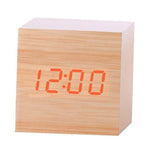 Multicolor Sound Control Wooden Wood Square LED Alarm Clock Desktop Table Digital Thermometer Wood USB/AAA Date Display