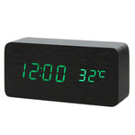 Multicolor Sound Control Wooden Wood Square LED Alarm Clock Desktop Table Digital Thermometer Wood USB/AAA Date Display