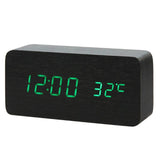 Multicolor Sound Control Wooden Wood Square LED Alarm Clock Desktop Table Digital Thermometer Wood USB/AAA Date Display