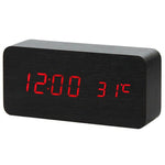 Multicolor Sound Control Wooden Wood Square LED Alarm Clock Desktop Table Digital Thermometer Wood USB/AAA Date Display