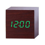 Multicolor Sound Control Wooden Wood Square LED Alarm Clock Desktop Table Digital Thermometer Wood USB/AAA Date Display