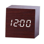 Multicolor Sound Control Wooden Wood Square LED Alarm Clock Desktop Table Digital Thermometer Wood USB/AAA Date Display