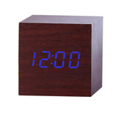 Multicolor Sound Control Wooden Wood Square LED Alarm Clock Desktop Table Digital Thermometer Wood USB/AAA Date Display