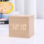 Multicolor Sound Control Wooden Wood Square LED Alarm Clock Desktop Table Digital Thermometer Wood USB/AAA Date Display