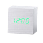 Multicolor Sound Control Wooden Wood Square LED Alarm Clock Desktop Table Digital Thermometer Wood USB/AAA Date Display