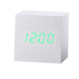 Multicolor Sound Control Wooden Wood Square LED Alarm Clock Desktop Table Digital Thermometer Wood USB/AAA Date Display