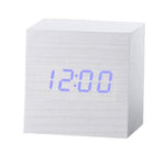 Multicolor Sound Control Wooden Wood Square LED Alarm Clock Desktop Table Digital Thermometer Wood USB/AAA Date Display