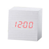 Multicolor Sound Control Wooden Wood Square LED Alarm Clock Desktop Table Digital Thermometer Wood USB/AAA Date Display