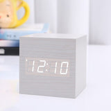 Multicolor Sound Control Wooden Wood Square LED Alarm Clock Desktop Table Digital Thermometer Wood USB/AAA Date Display