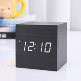 Multicolor Sound Control Wooden Wood Square LED Alarm Clock Desktop Table Digital Thermometer Wood USB/AAA Date Display