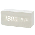 Multicolor Sound Control Wooden Wood Square LED Alarm Clock Desktop Table Digital Thermometer Wood USB/AAA Date Display